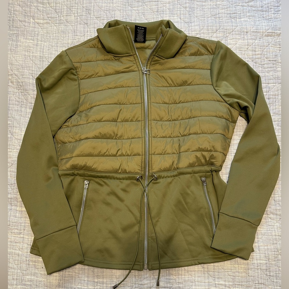 Sage green drawstring waist puffer jacket